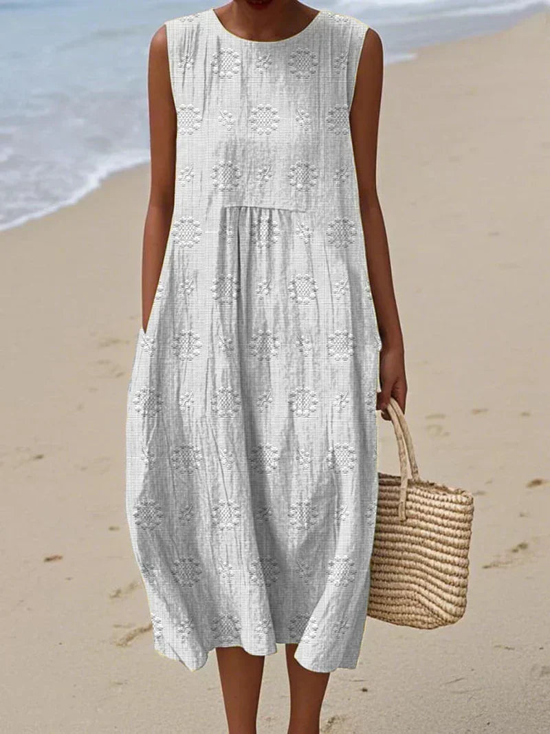 Fashion Flowing Sleeveless Floral Embroidered Midi Dress for Women