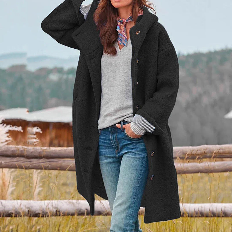 Women's Relaxed-Fit Blend Coat with Practical Hood and Pockets