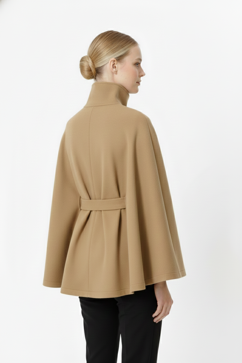 Women's Fashion Relaxed Fit High Collar Coat with Removable Belt