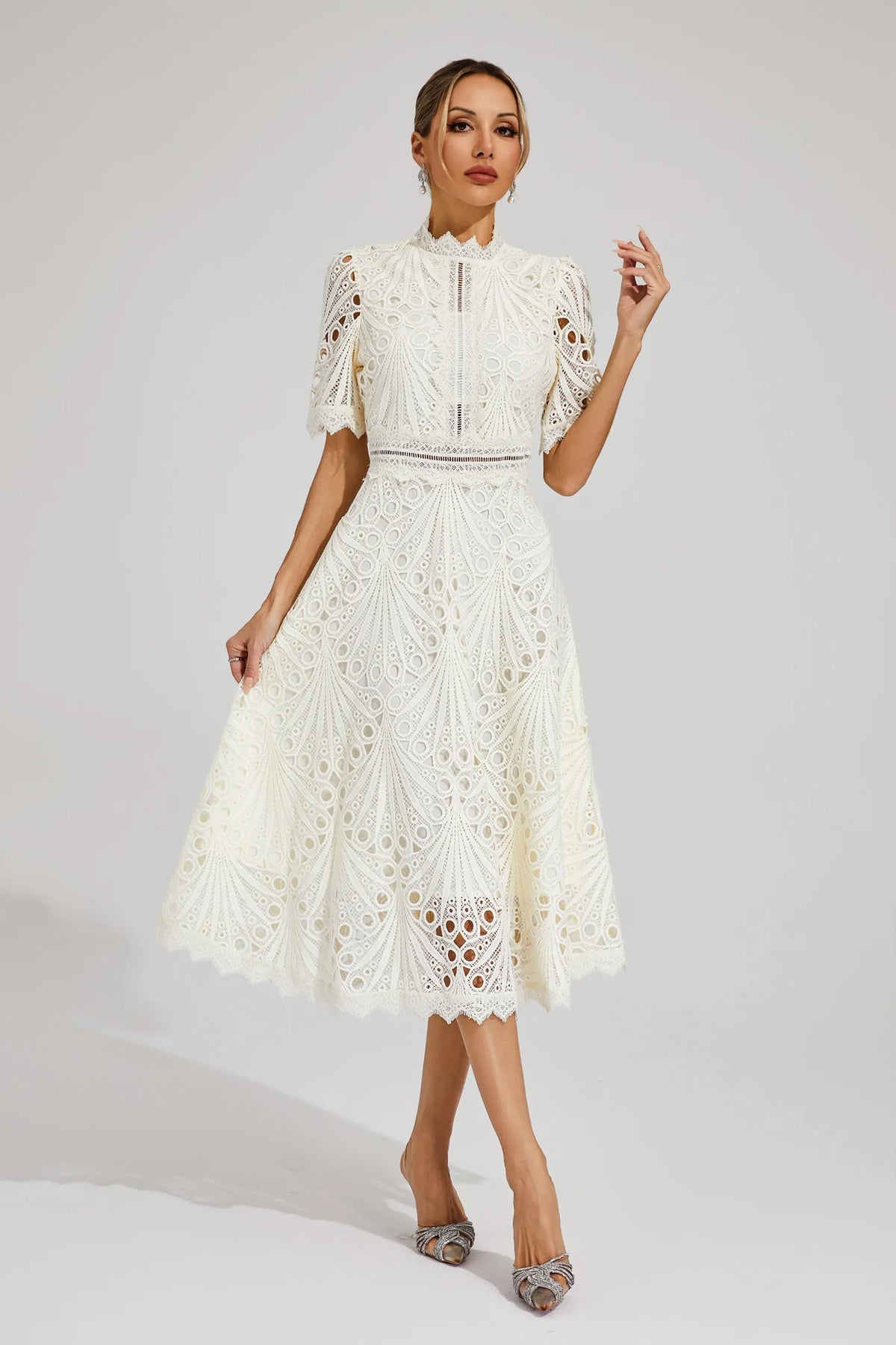 Women's Flattering Lace Party Evening Midi Dress for Women