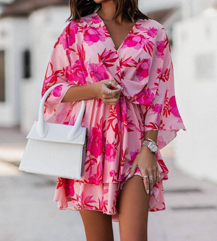 Women's Summer Bohemian-Inspired Twist-Front Mini Dress