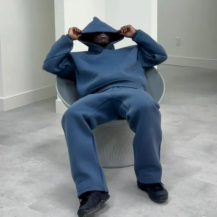 Men's Trendy Oversized Sporty Warm Tracksuit - Hoodie and Drawstring Trouser