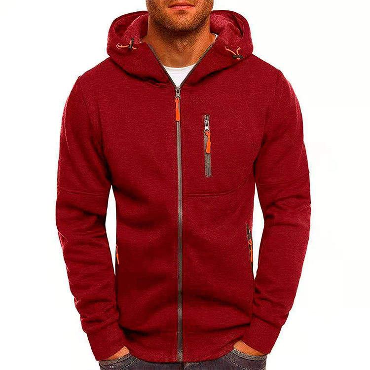 Men's Cosy Outdoor Full Zip-up Hoodie with Adjustable Drawstring and Functional Pockets